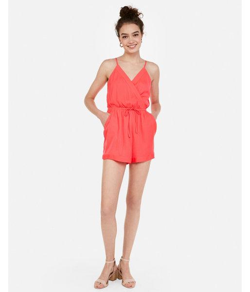Express Womens Satin Surplice Romper
