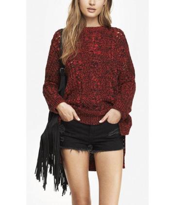 Express Marled Cable Knit And Open Stitch Tunic
