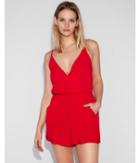 Express Womens Petite Solid Surplice Romper