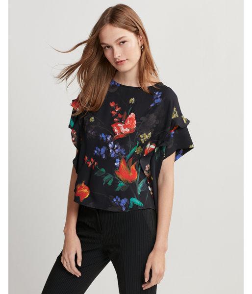 Express Petite Floral Ruffle Boxy Tee
