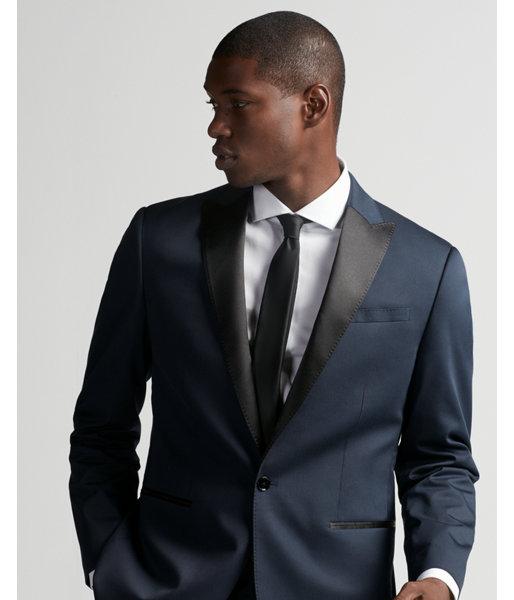 Express Mens Classic Dark Blue Cotton Sateen Tuxedo Jacket