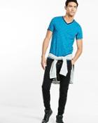 Express Mens Space Dyed Slub Knit Flex Stretch V-neck T-shirt