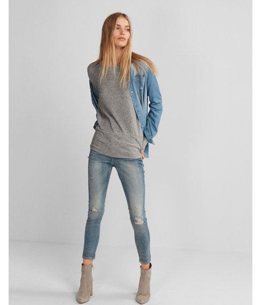 Express Womens Heathered Plush Jersey Ribbed Dolman Tunic