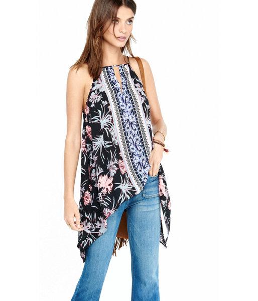 Express Women's Camis Floral Border Print Sharkbite Hem Cami