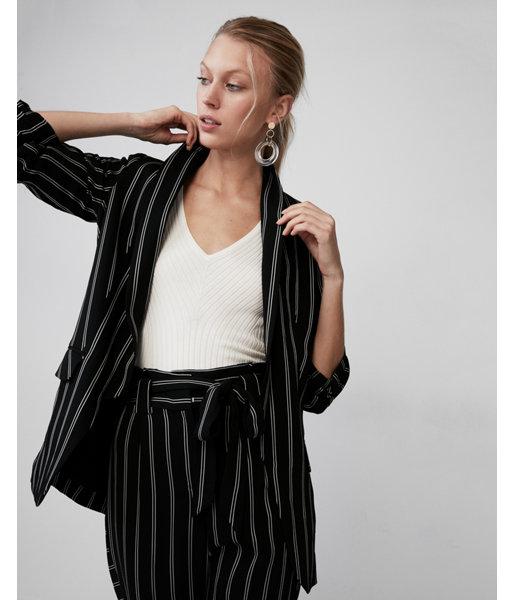 Express Womens Stripe Ruched Sleeve Boyfriend Blazer