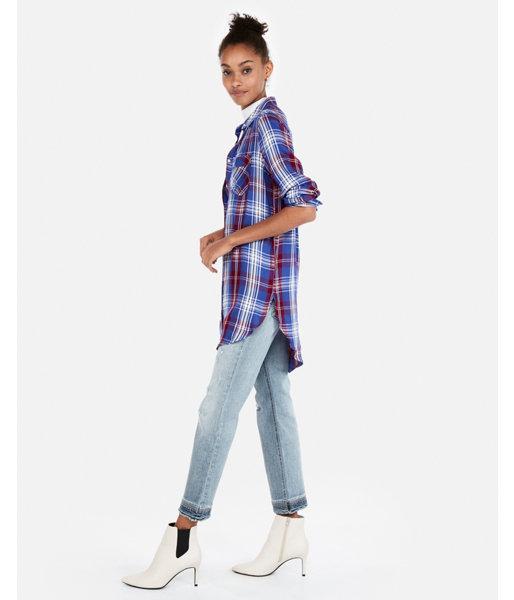 Express Womens Plaid Print Oversized Button Front Tunic