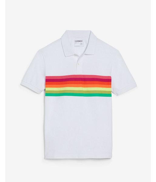 Express Mens Love Unites Rainbow Stripe Pique Polo