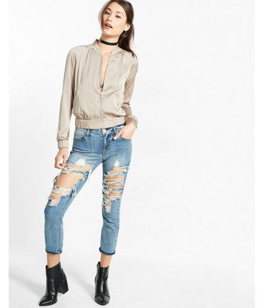 Express Womens Lightweight Raglan Sleeve Bomber Jacket