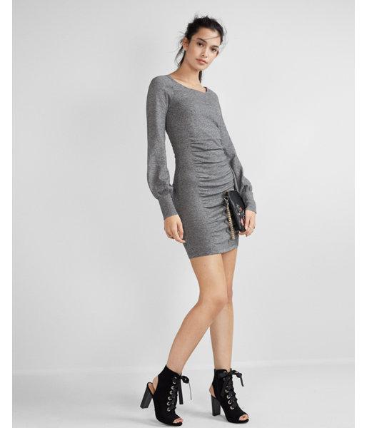 Express Marled Balloon Sleeve Ruched Dress