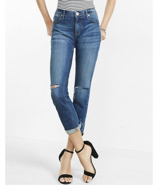 Express Womens Dark Wash Knee Slit Girlfriend Jeans