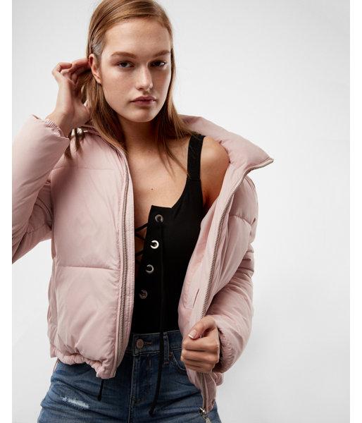 Express Womens Short Zip Front Puffer Coat