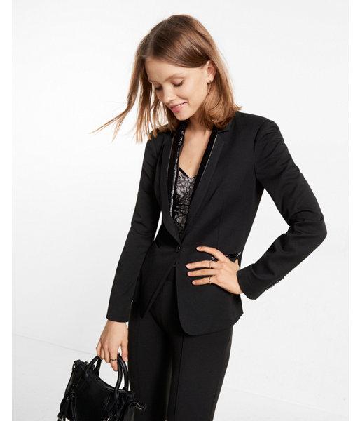 Express Womens 24 Inch Crackle Patent Leather Trim Jacket
