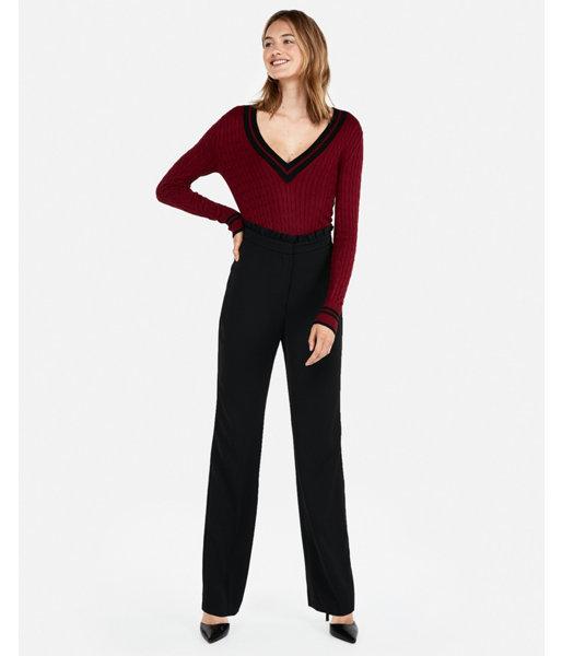 Express Womens Athletic Stripe Cable Knit V-neck