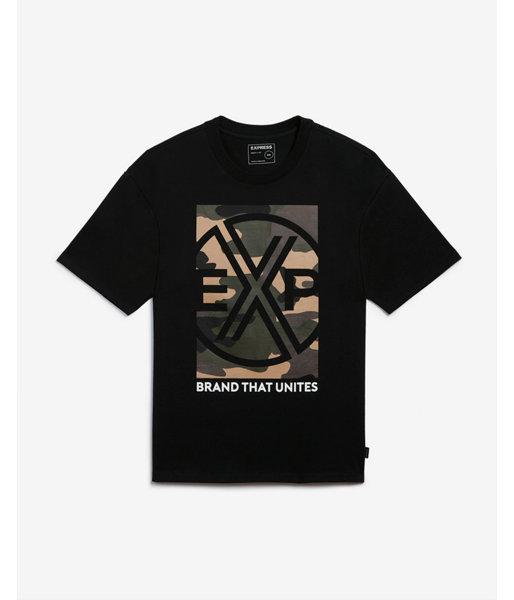 Express Mens Express Mens Brand That Unites Camo Block Graphic Oversized Heavy Weight Tee