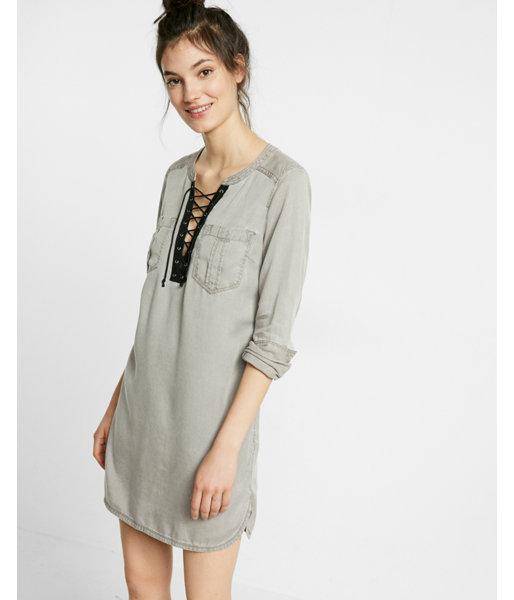 Express Silky Soft Twill Lace-up Popover Tunic Dress
