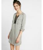 Express Silky Soft Twill Lace-up Popover Tunic Dress