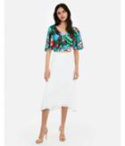 Express Womens Floral Ruched Flutter Sleeve Cropped Top