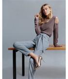 Express Womens Express Womens  High Waisted Flannel Sash Waist Ankle Pant