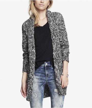 Express Womens Wool Blend Marled Textured Sweater Coat Black X