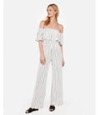 Express Womens Striped Off The Shoulder Flounce Jumpsuit
