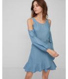 Express Womens Petite Cold Shoulder Ruffle Wrap Dress