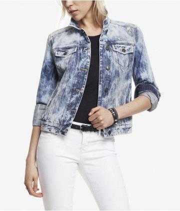 Express Womens Acid Wash Denim Trucker Jacket