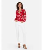 Express Womens Deep V Twist Front Palm Print Peplum Top