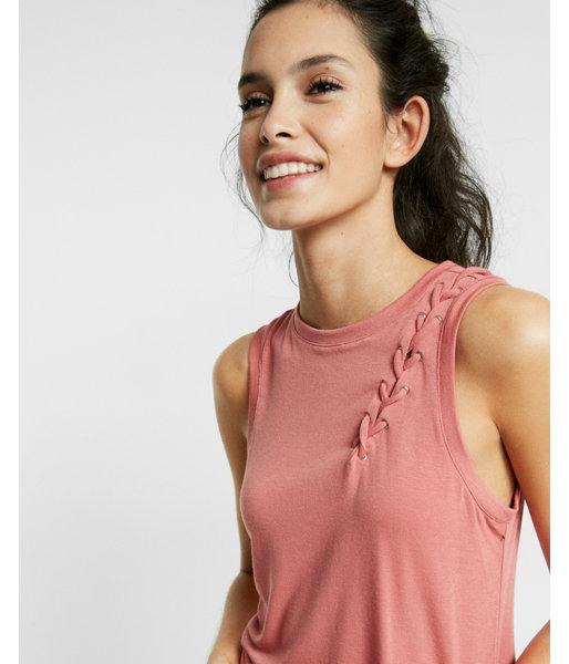 Express Womens Lace-up Shoulder Crew Neck Tank