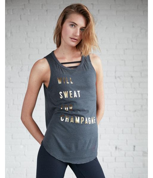 Express Womens Sweat For Champagne Open Back Graphic Tank