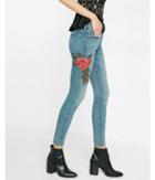 Express Mid Rise Rose Patch Embellished Stretch Ankle Jean