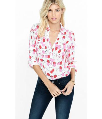 Express Women's Tops Original Fit Cherry Print Portofino
