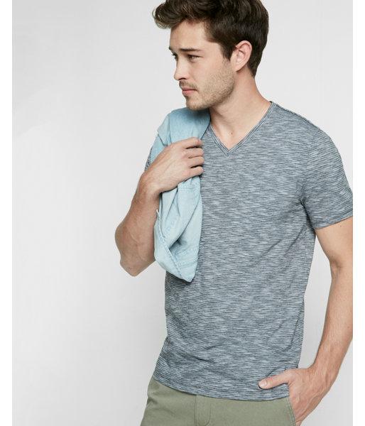 Express Mens Slub Jersey Stripe Cotton V-neck Tee