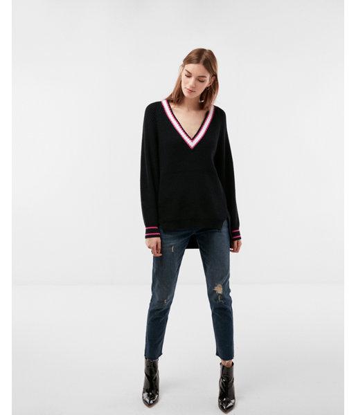 Express Womens Oversized Striped Deep V-neck Tunic