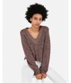 Express Womens Marled Cropped Boxy V-neck Pullover