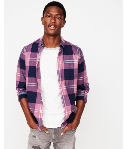 Express Mens Slim Soft Wash Plaid Button-down Cotton