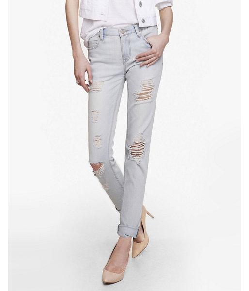 Express Womens Light Distressed Girlfriend Jean