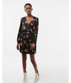 Express Womens Floral Long Sleeve Satin Wrap Dress