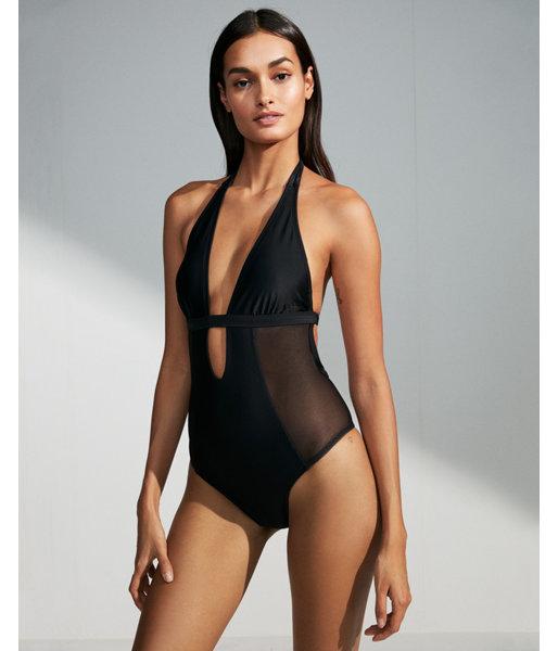 Express Womens Plunging Mesh Cut-out One-piece