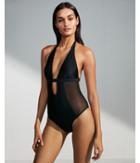 Express Womens Plunging Mesh Cut-out One-piece
