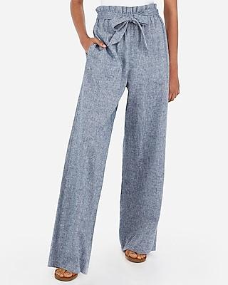 Express Womens Express Womens High Waisted Linen-blend Paperbag Wide Leg Palazzo Pant