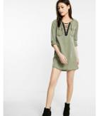 Express Womens Lace-up Silky Soft Twill Popover Tunic Dress