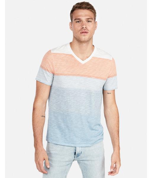 Express Mens Thin Stripe V-neck Tee