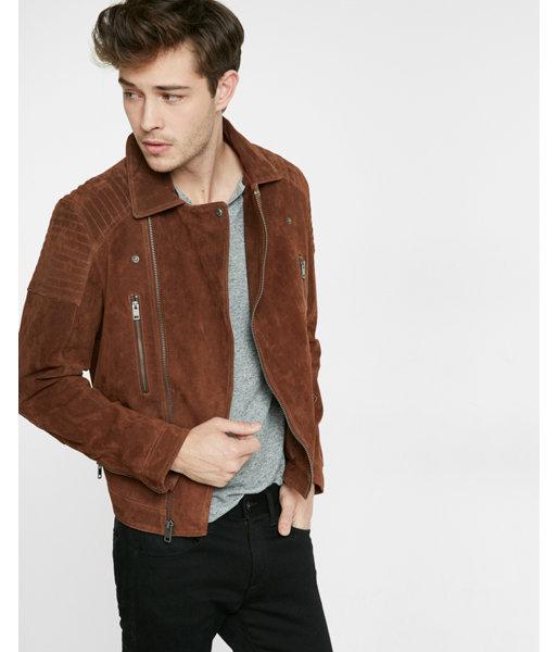 Express Mens Genuine Suede Asymmetrical Biker Jacket