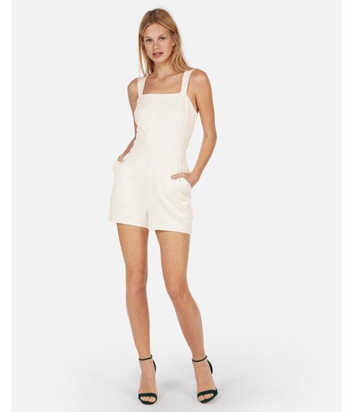 Express Womens Square Neck Jacquard Romper