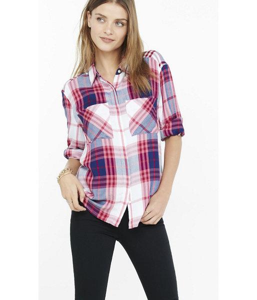 Express Women's Shirts Red, White And Navy Oversized Plaid