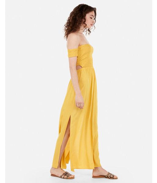 Express Womens Express Womens Off The Shoulder Smocked Bodice Back Cut-out
