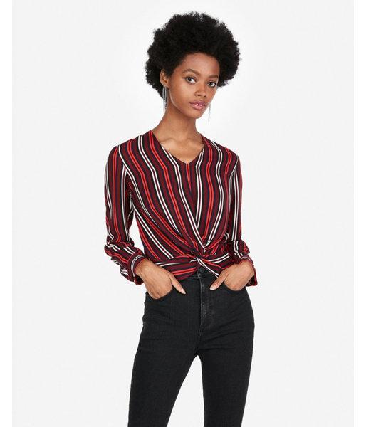 Express Womens Stripe Satin Twist Front Top