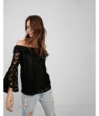 Express Womens Lace Bell Sleeve Off The Shoulder Blouse