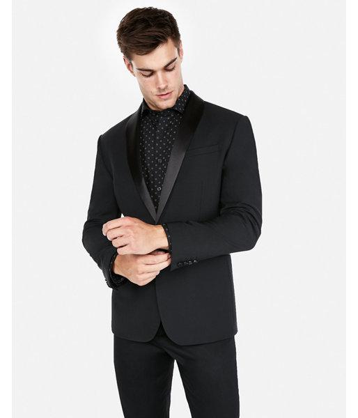 Express Mens Express Mens Slim Black Performance Stretch Wool Blend Shawl Collar Tuxedo Jacket