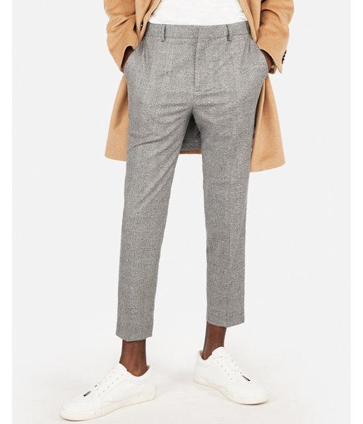Express Mens Gray Plaid Stretch Cropped Dress Pant